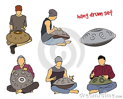 Hang drum musician set Vector Illustration