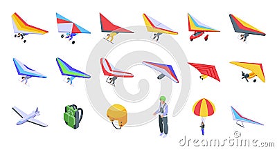 Hang glider icons set, isometric style Vector Illustration