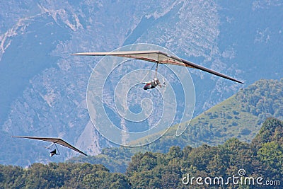 Hang gliding in Swiss Alps Editorial Stock Photo