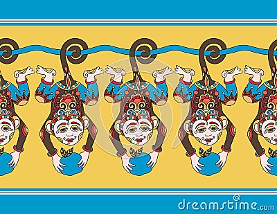 Hang monkey seamless ribbon pattern with a Vector Illustration