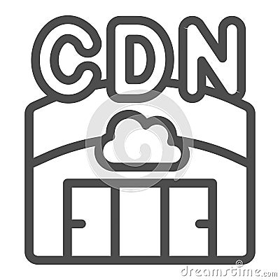 Hangar with cloud servers line icon, neural dataset concept. Vector graphics. Data delivery network, cloud storage sign Vector Illustration