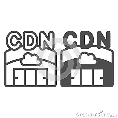 Hangar with cloud servers line and solid icon, neural dataset concept. Vector graphics. Data delivery network, cloud Vector Illustration