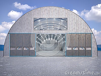 Hangar exterior with open gate Cartoon Illustration