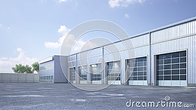Hangar exterior with rolling gates Cartoon Illustration