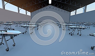 Hangar with Hospital Beds 3D illustration Stock Photo