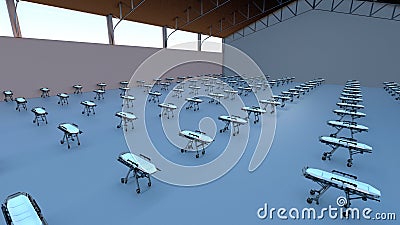 Hangar with Hospital Beds 3D illustration Stock Photo