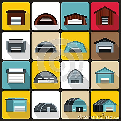 Hangar icons set, flat ctyle Vector Illustration