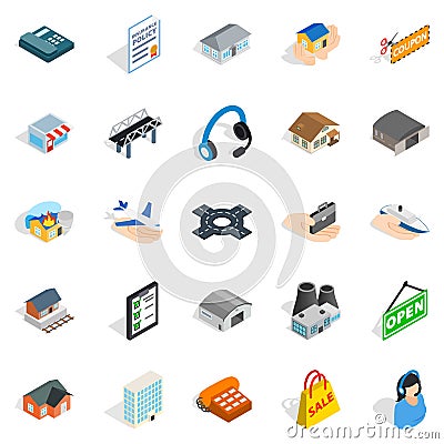 Hangar icons set, isometric style Vector Illustration