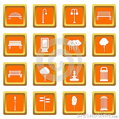 Hangar icons set orange Vector Illustration