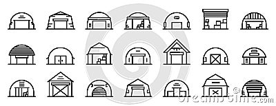 Hangar icons set, outline style Vector Illustration