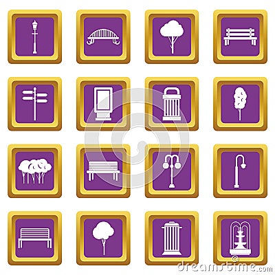 Hangar icons set purple Vector Illustration