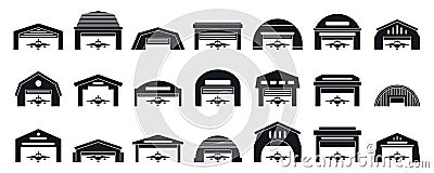 Hangar icons set, simple style Vector Illustration