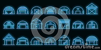 Hangar icons set vector neon Stock Photo