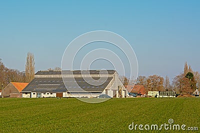 Hangar of a modern farm in the flemish countryside Editorial Stock Photo