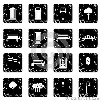 Hangar set icons, grunge style Vector Illustration