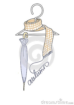 Hanger with the attributes of the autumn Vector Illustration