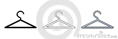 Hanger for clothes icon. Clothes rack for cloakroom or wardrobe. Cartoon, silhouette and outline design. Vector illustration Vector Illustration