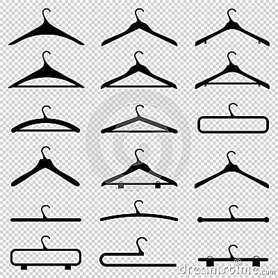 Hanger Silhouette Set - Black Vector Illustration - Isolated On Transparent Background Stock Photo