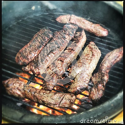 Hanger steak on grill Stock Photo