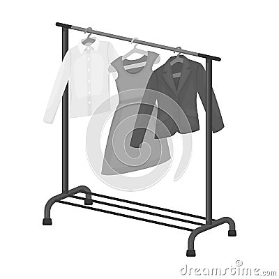 A hanger with things in the wardrobe.Making movie single icon in monochrome style vector symbol stock illustration web. Vector Illustration