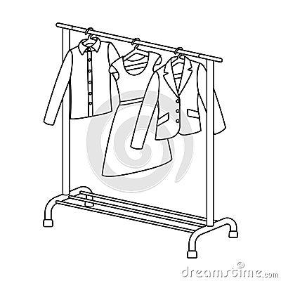 A hanger with things in the wardrobe.Making movie single icon in outline style vector symbol stock illustration web. Vector Illustration