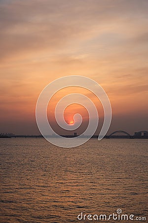 HANGHZOU Qiantang River city sky clouds scenery setting-sun evening Stock Photo