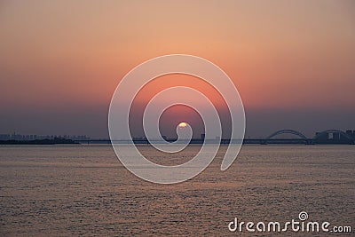 HANGHZOU Qiantang River city sky clouds scenery setting-sun evening Stock Photo