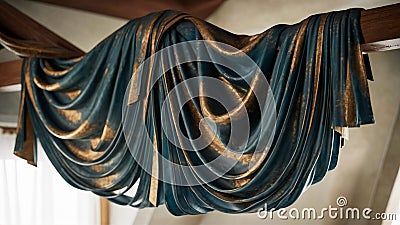Hanging abstract bronze dyed fabric with pleats Stock Photo