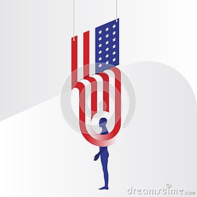 The Hanging Amerian Flag. Minimalistic abstract picture in the form of a square. Stock Photo