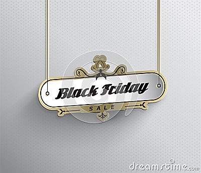 Hanging Black Friday Sale sign with dotted background pattern. Vector Illustration