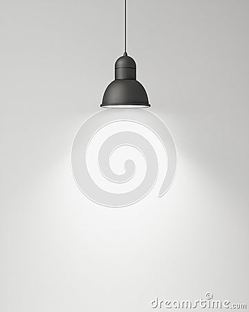 Hanging black lamp with white wall, background Stock Photo