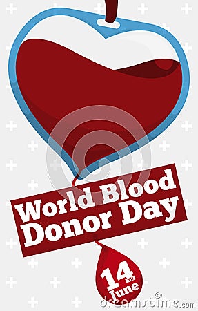 Hanging Blood Bag like a Heart for Blood Donor Day, Vector Illustration Vector Illustration