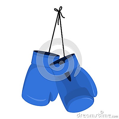 Hanging blue boxing gloves. Accessory for boxer. sports equipment Vector Illustration