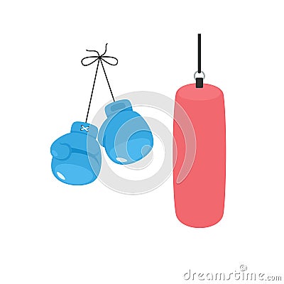 Hanging boxing gloves and punching bag vector Vector Illustration