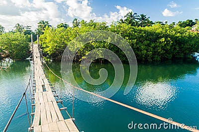 Hanging bridge over Rio Miel river near Baracoa, Cu Stock Photo