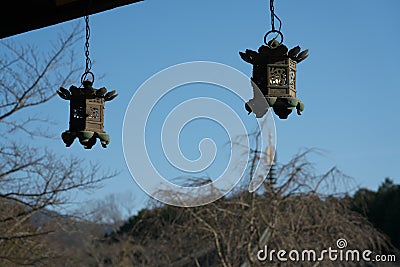 Hanging bronze lanterns in a Buddhism temple Stock Photo