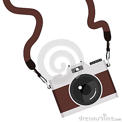 hanging brown camera strap flat Vector Illustration