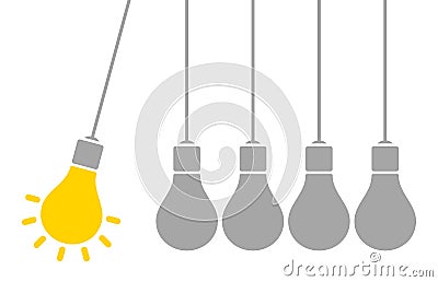 Hanging Bulbs One Pendulum Shining Idea Yellow And Gray Vector Illustration