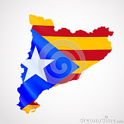 Hanging Catalonia flag in form of map. Catalonia referendum. National flag concept. Vector Illustration