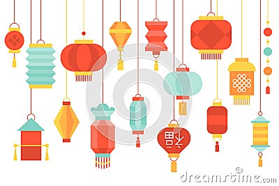 Hanging Chinese paper lantern for mid autumn festival Vector Illustration