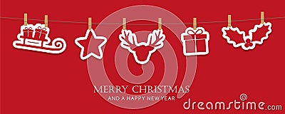 Hanging christmas decoration sleight star deer gift berry Vector Illustration