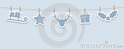 Hanging christmas decoration sleight star deer gift berry Vector Illustration