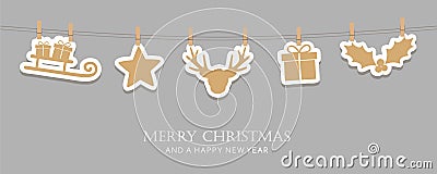 Hanging christmas decoration sleight star deer gift berry Vector Illustration