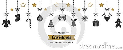 Hanging Christmas decorations. Christmas background. Vector Cartoon Illustration