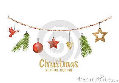 Hanging Christmas decorations composition Vector Illustration