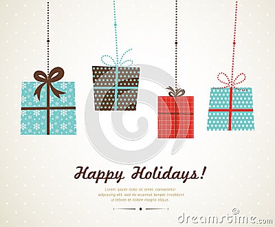 Hanging christmas and seasonal presents Vector Illustration