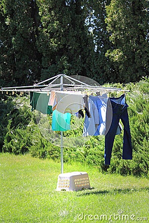 Hanging Clothes on a Line Stock Photo