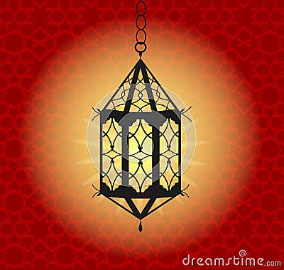 Hanging colorful Arabic lantern for holy month of Muslim community. Shiny greeting Islamic lamp for Ramadan. Beautiful lantern Vector Illustration