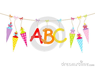 Hanging Colorful School Cornets And ABC Letters Vector Illustration