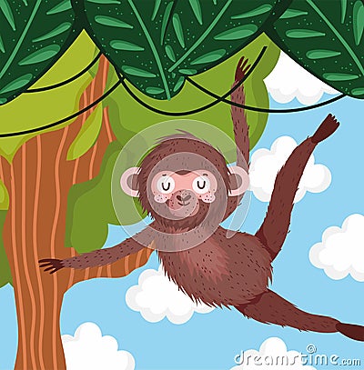 hanging cute monkey Vector Illustration